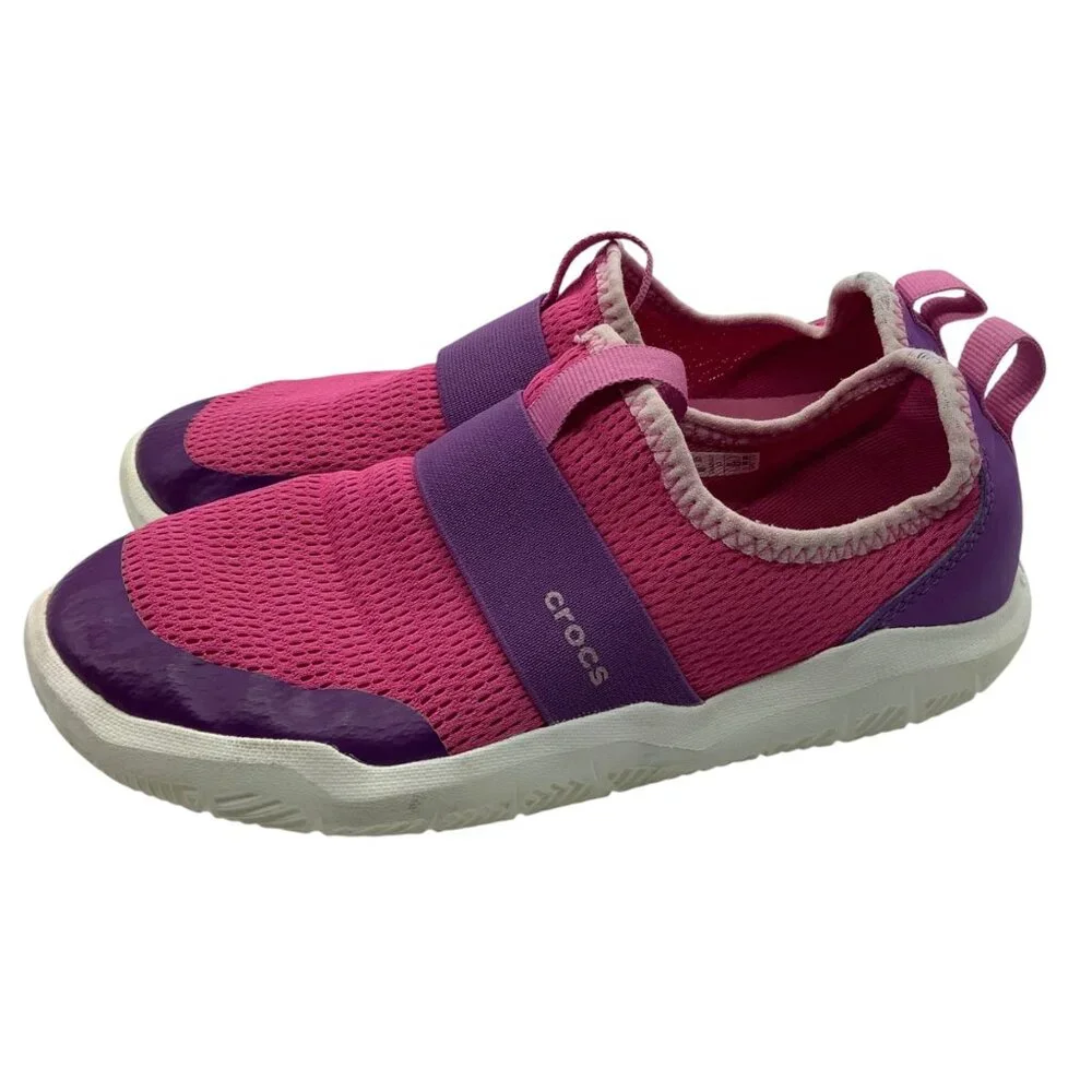 Crocs Swiftwater Pink‎ Purple Girls Water Shoes Junior Size 3 Breathable Slip-On